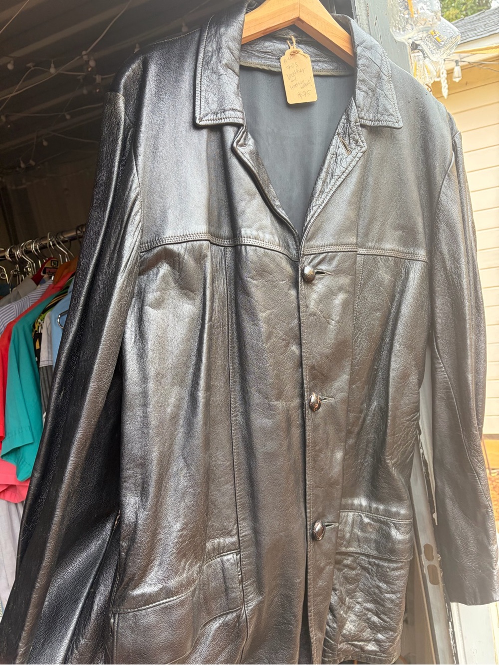 Classic Black Leather Coat Unisex
